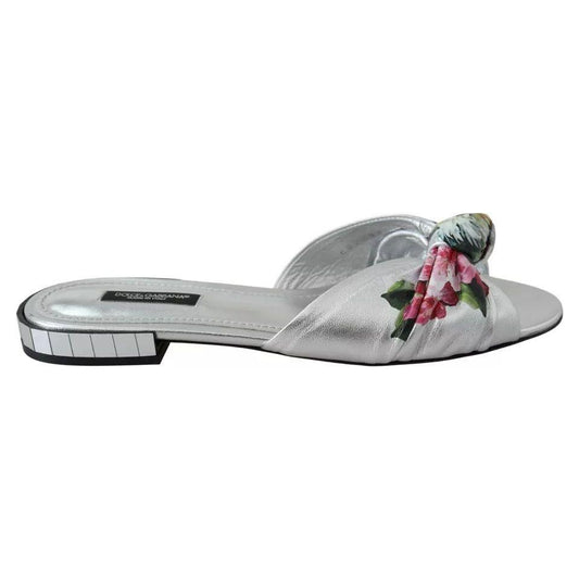 Dolce & Gabbana Silver Metallic Leather Floral Pattern Shoes