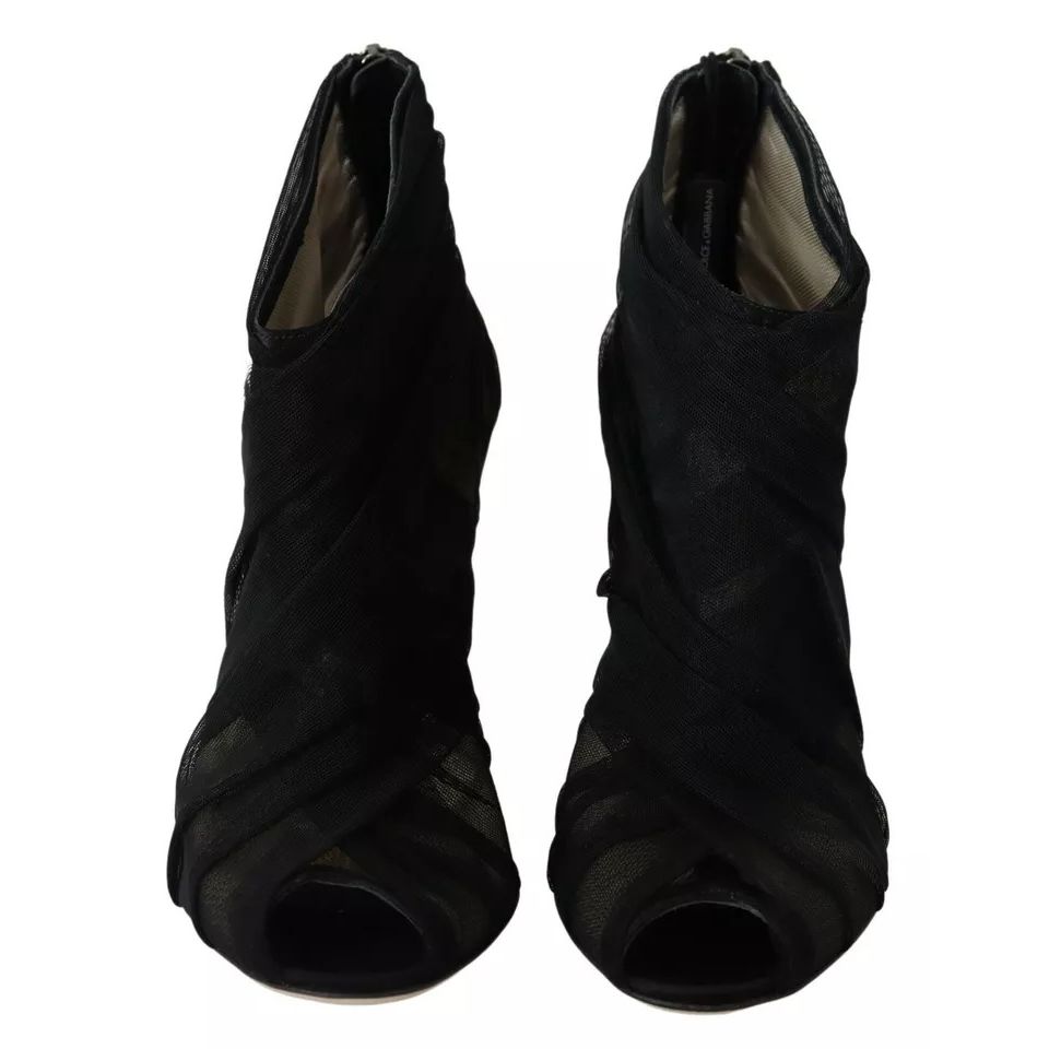 Dolce & Gabbana Black Tulle Ankle Boots Stiletto Heels Shoes