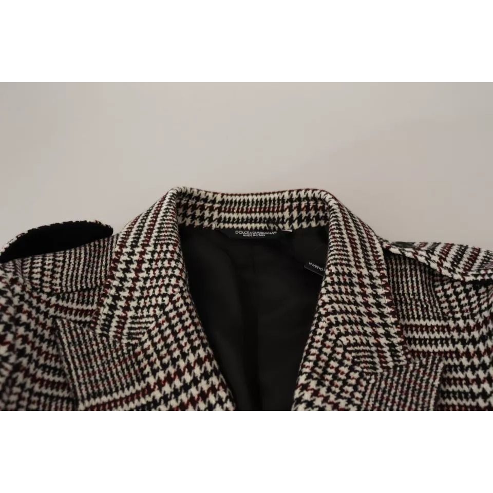 Dolce & Gabbana Gray Check Plaid Long Trench Coat Jacket