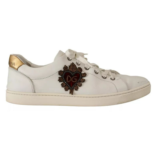Dolce & Gabbana White Leather Heart Low Top Casual Sneakers Shoes