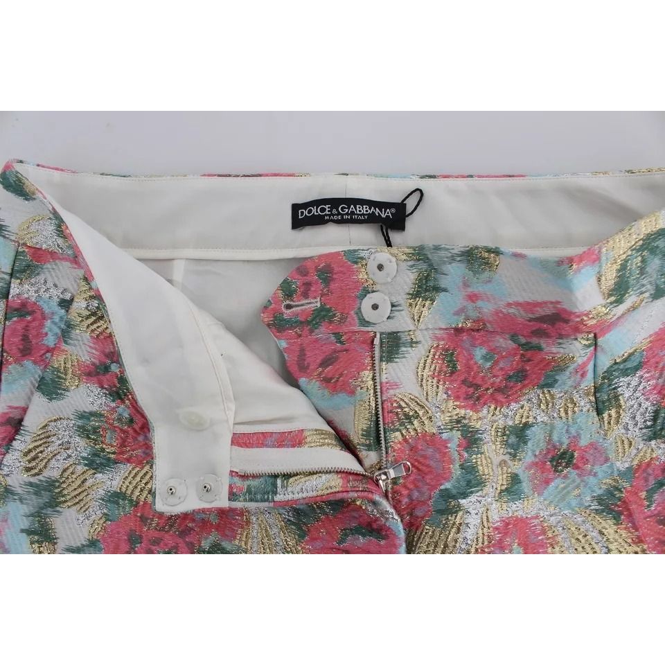 Dolce & Gabbana White Pink Floral Brocade Pants