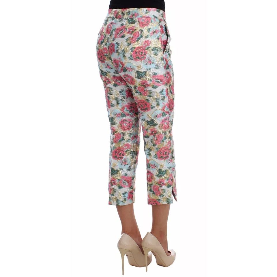 Dolce & Gabbana White Pink Floral Brocade Pants