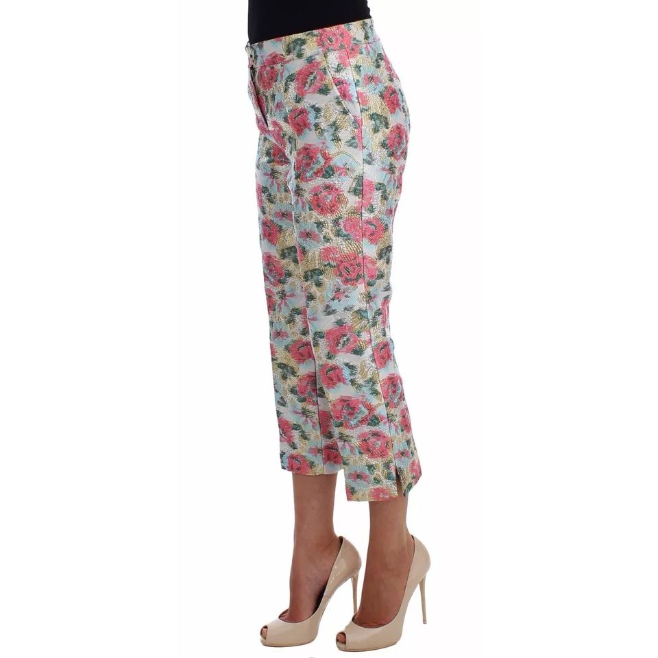 Dolce & Gabbana White Pink Floral Brocade Pants