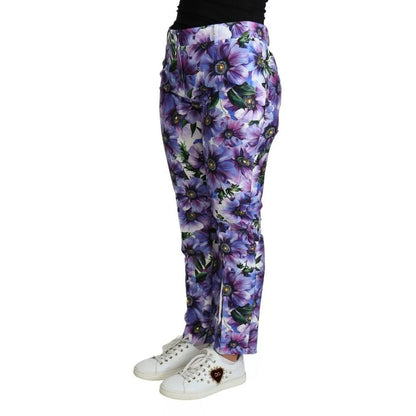 Dolce & Gabbana Purple Floral Print Tapered Cotton Pants
