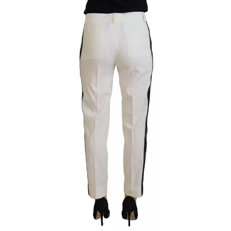 Dolce & Gabbana White High Waist Tapered Wool Pants