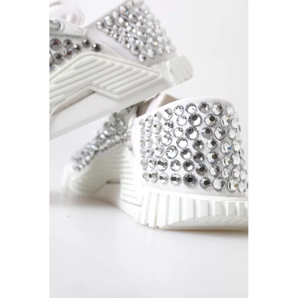 Dolce & Gabbana White NS1 Canvas Leather Embellished Sneakers Shoes