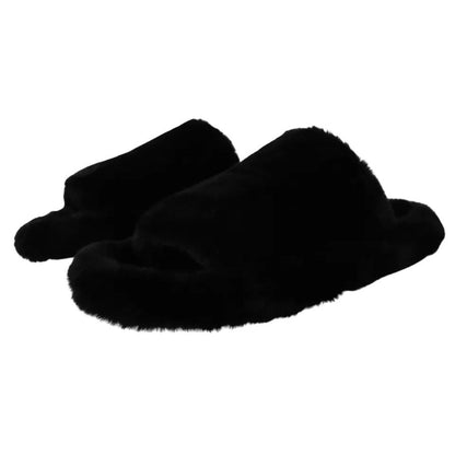 Dolce & Gabbana Black Polyester Faux Fur Mens Flats Sandals Shoes