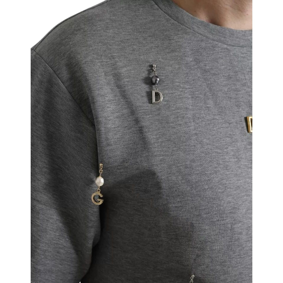 Dolce & Gabbana Gray Cotton Embellished Crew Neck  T-shirt