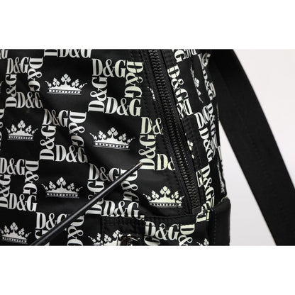 Dolce & Gabbana Black White Crown Printed Nylon School Backpack Bag