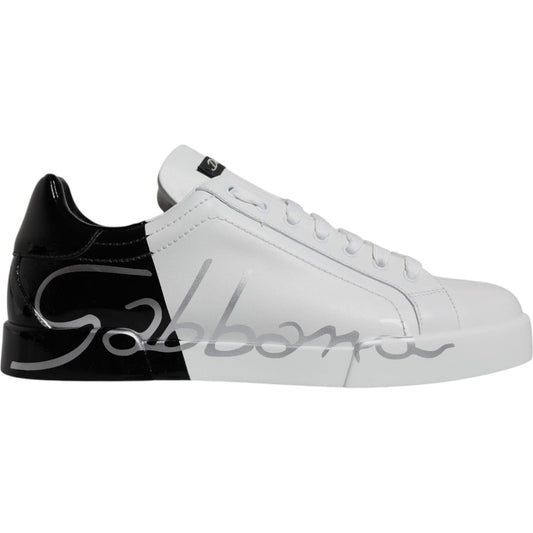 Dolce & Gabbana White Black Logo Portofino Sneaker Shoes