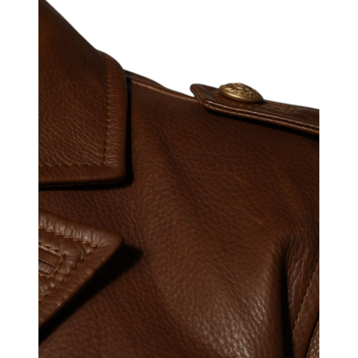 Dolce & Gabbana Brown Calfskin Leather Button Down Jacket