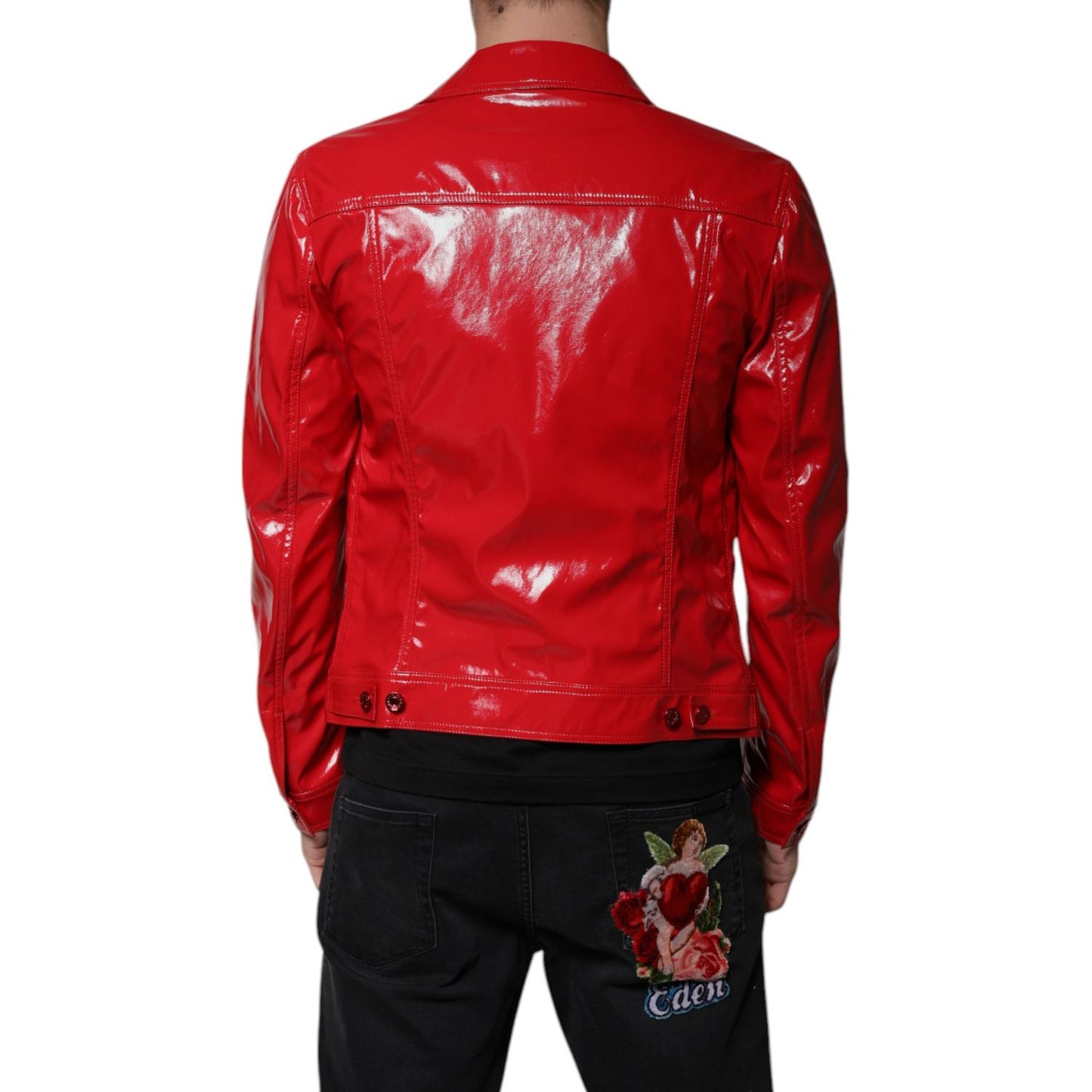 Dolce & Gabbana Red Polyester Button Down Collared Jacket