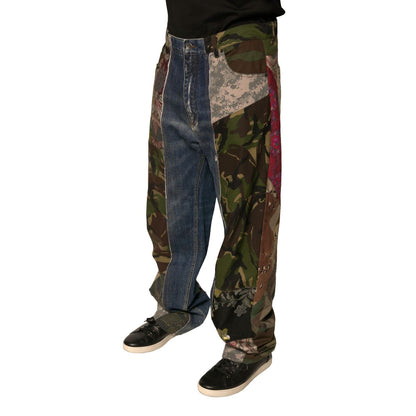 Dolce & Gabbana Blue Patchwork Cotton Straight Denim Jeans