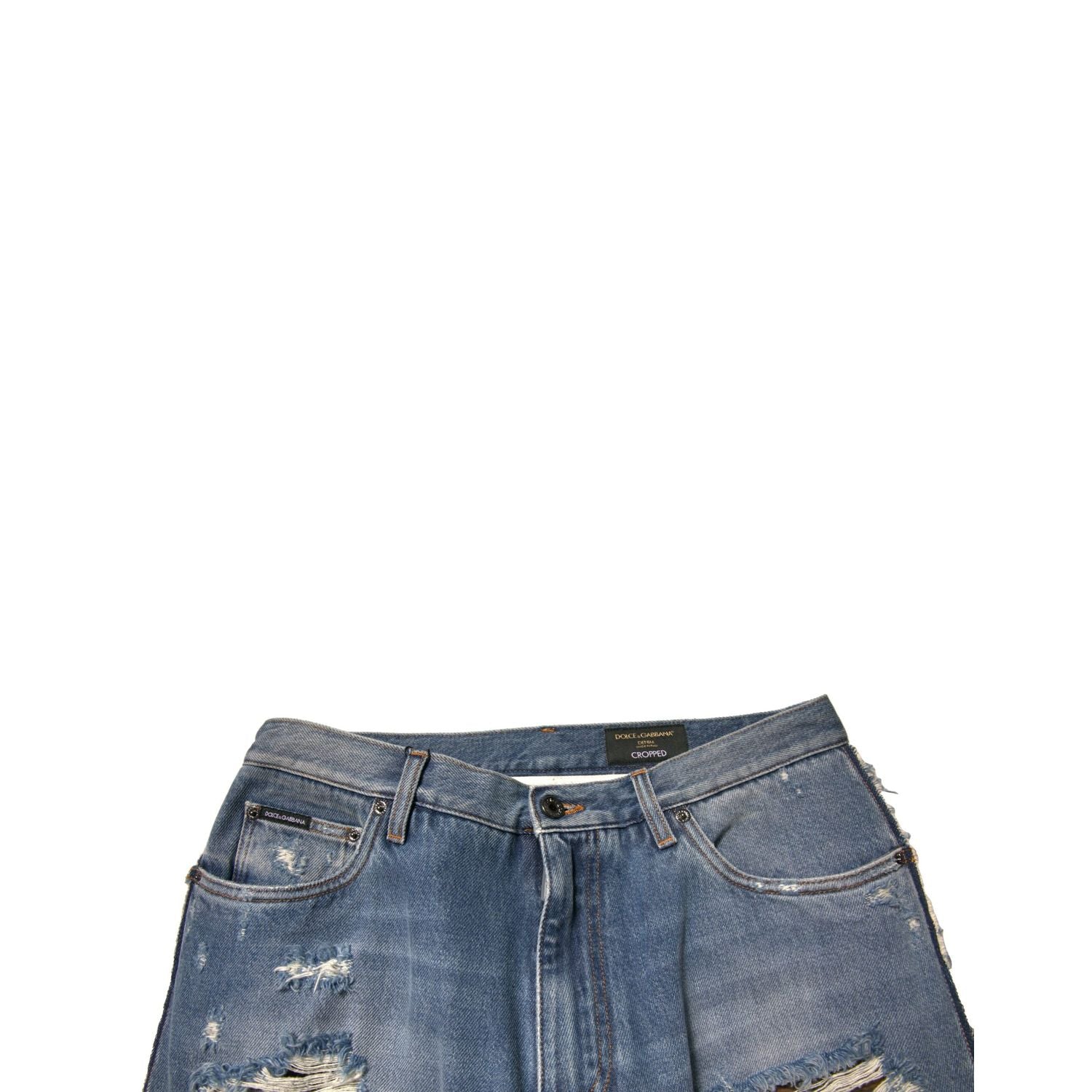 Dolce & Gabbana Blue Tattered Straight Cropped Denim Jeans