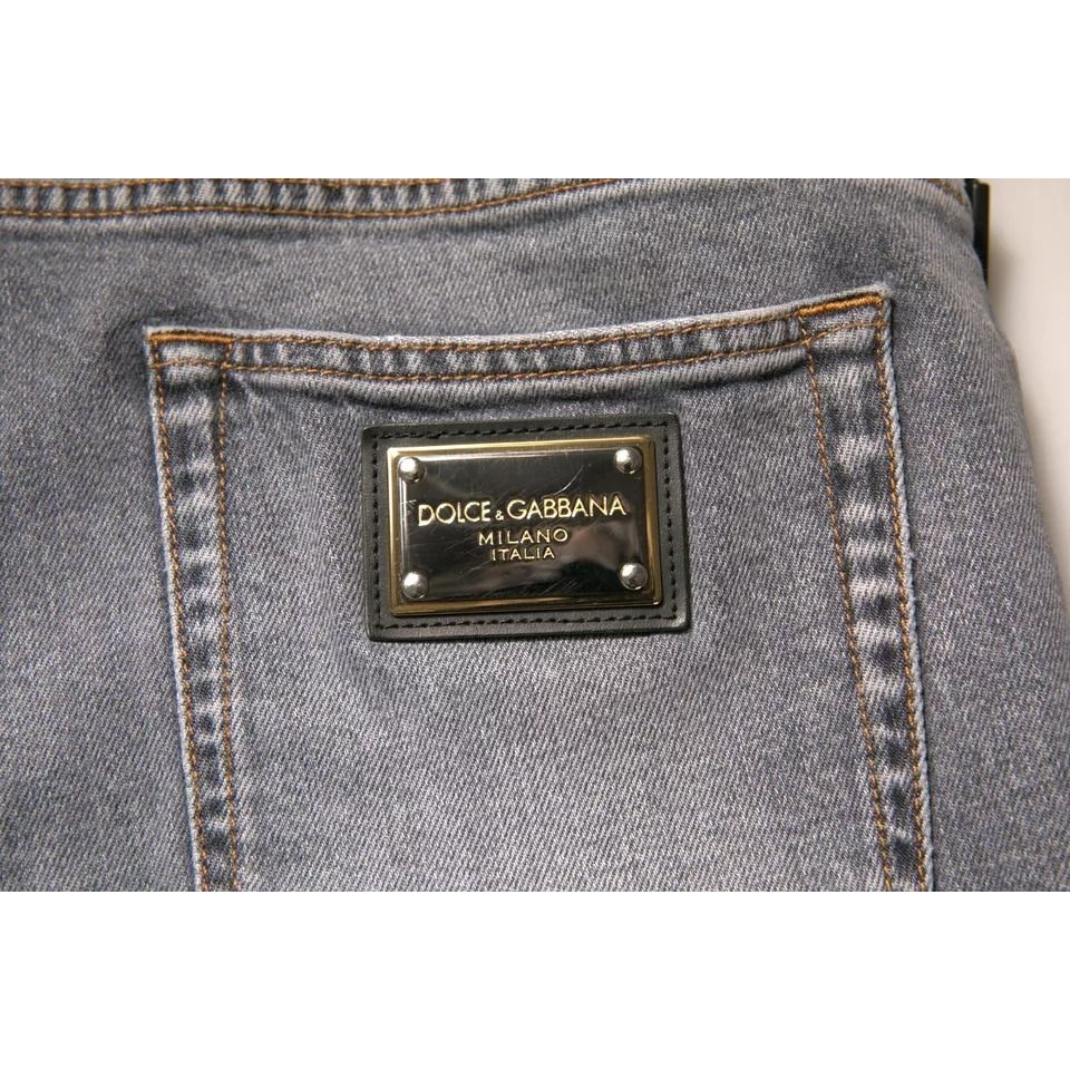 Dolce & Gabbana Gray Logo Cotton Stretch Skinny Denim Jeans