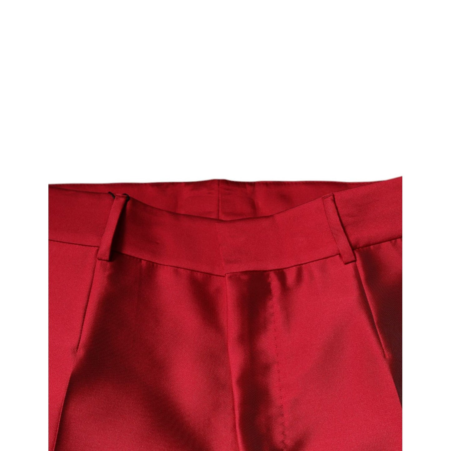 Dolce & Gabbana Red Silk Slim Fit Mid Waist Dress Formal Pants