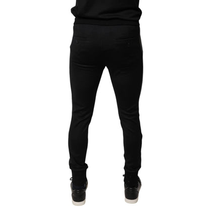 Dolce & Gabbana Black Horseshoe Embellished Wool Slim Fit Pants