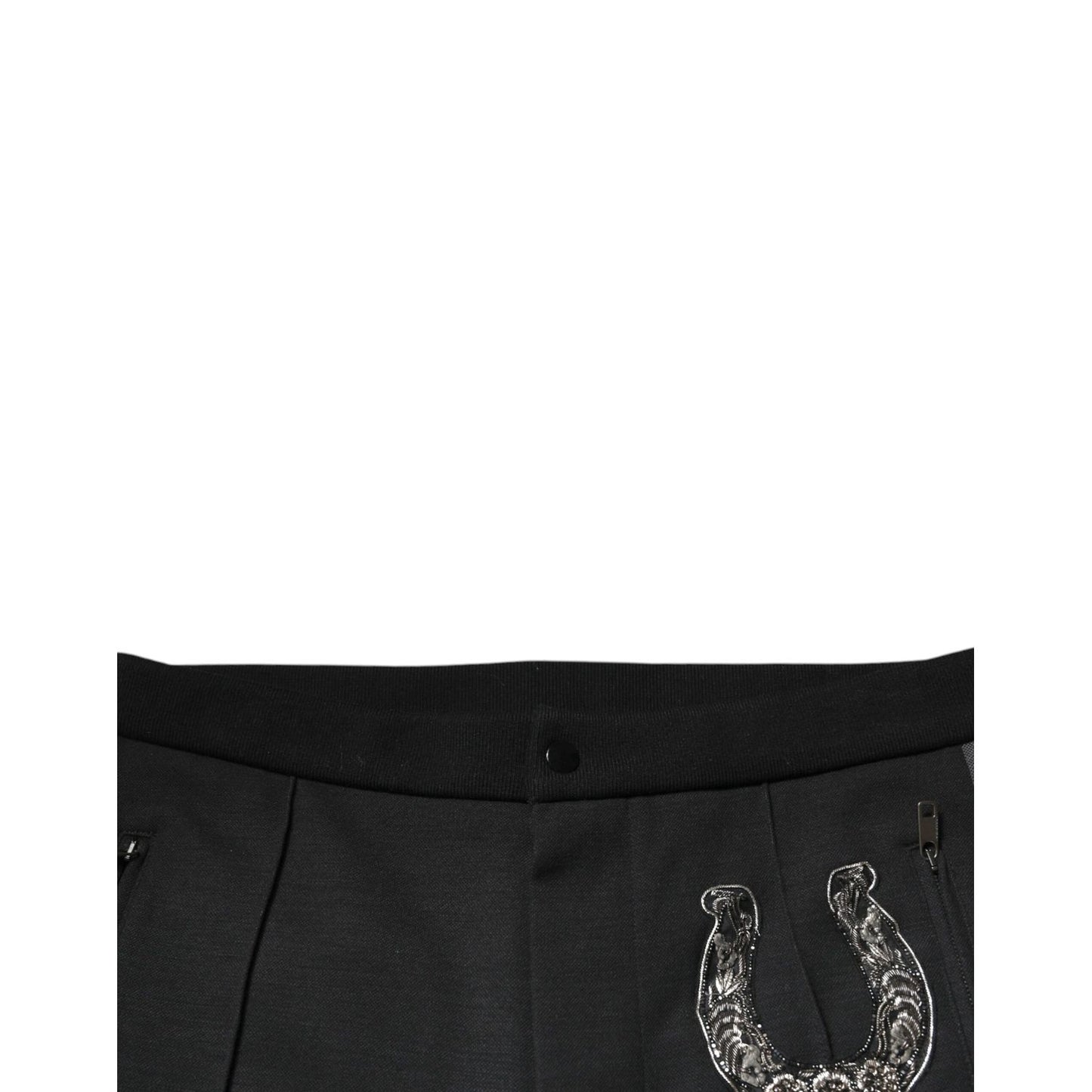 Dolce & Gabbana Black Horseshoe Embellished Wool Slim Fit Pants