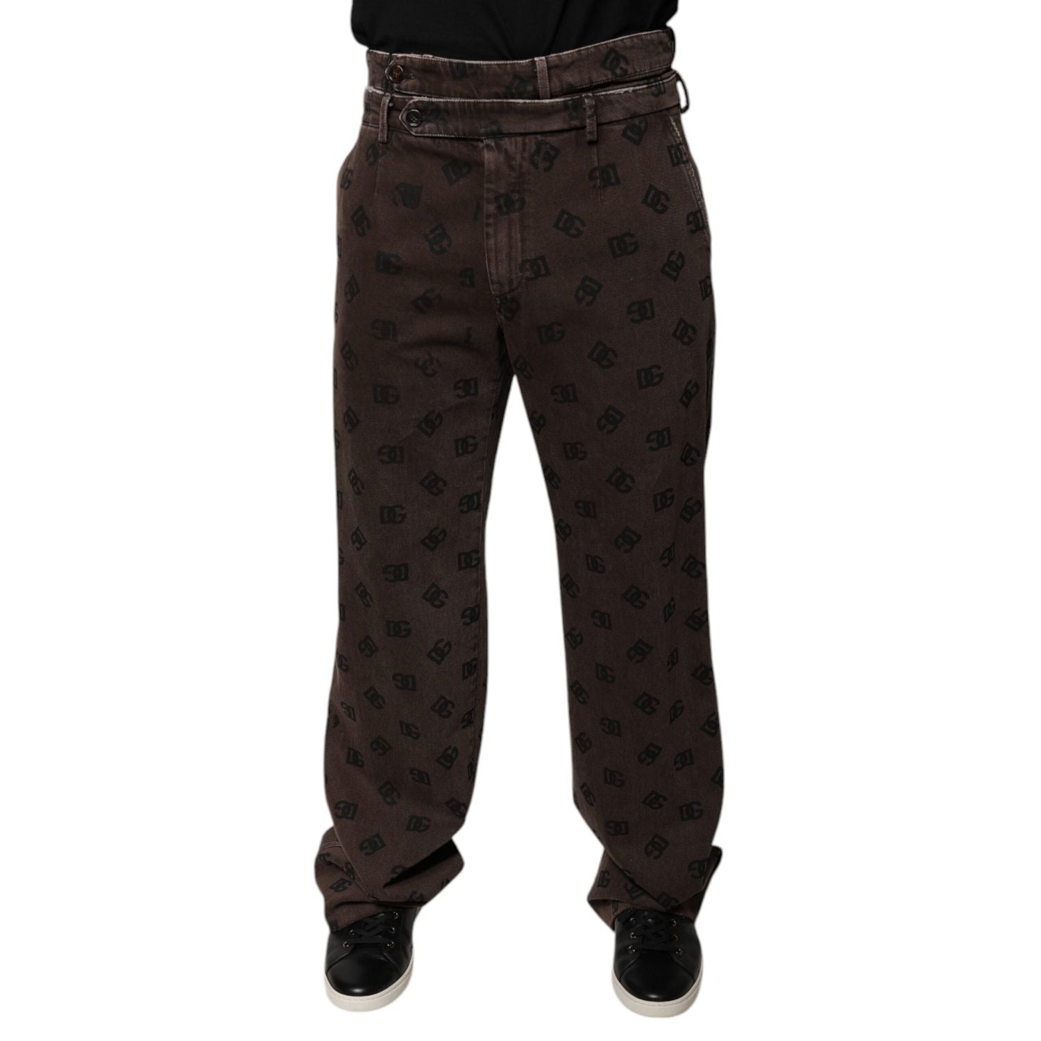 Dolce & Gabbana Brown Logo Cotton Straight Denim Jeans