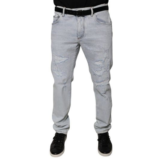 Dolce & Gabbana Light Blue Cotton Tattered Skinny Denim Jeans