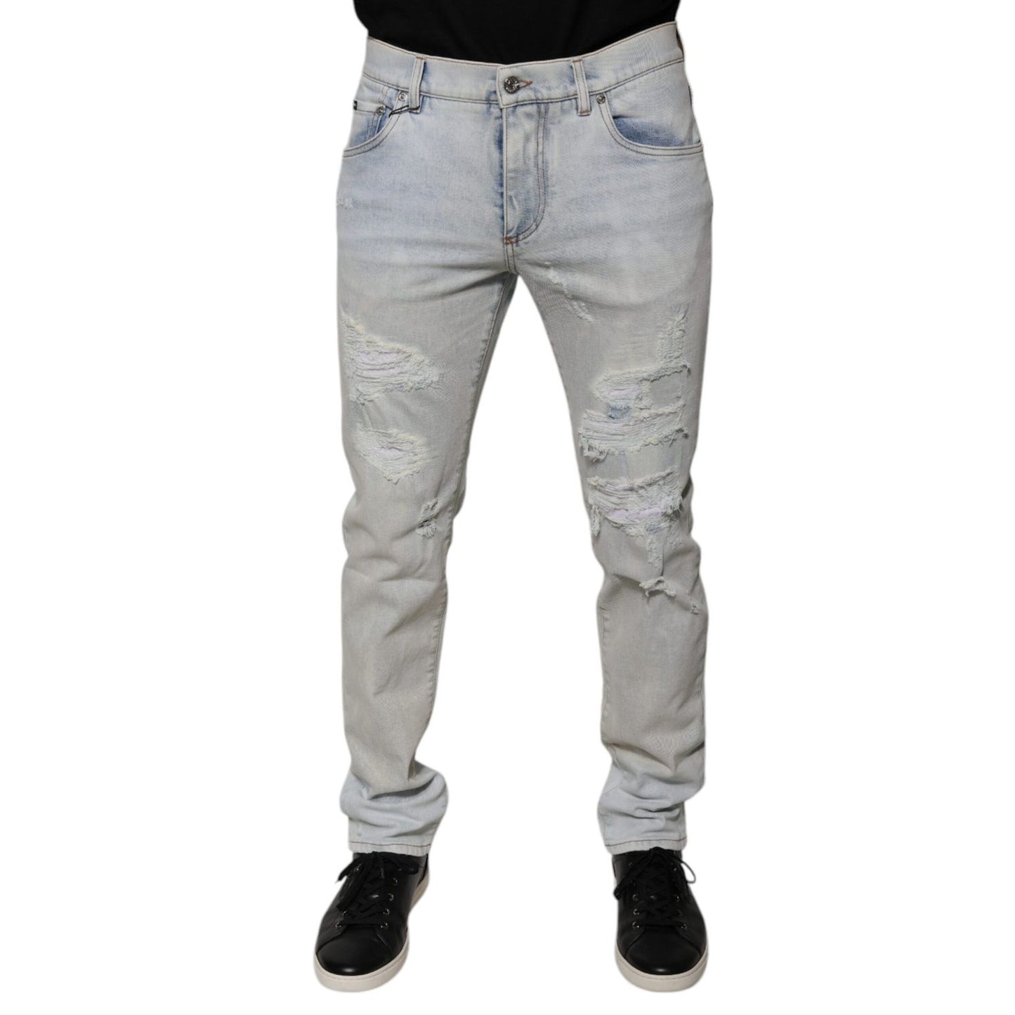 Dolce & Gabbana Light Blue Cotton Blend Tattered Skinny Denim Jeans