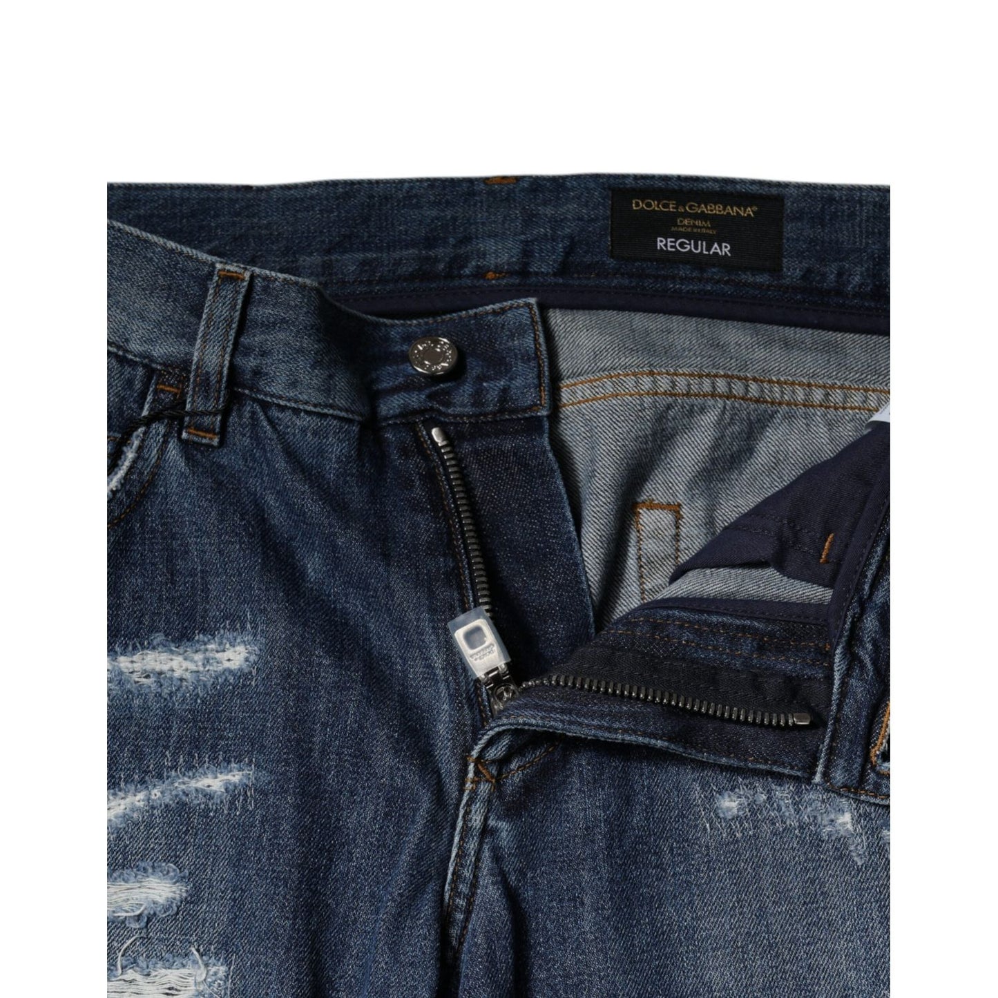 Dolce & Gabbana Blue Cotton Tattered Skinny Denim Jeans
