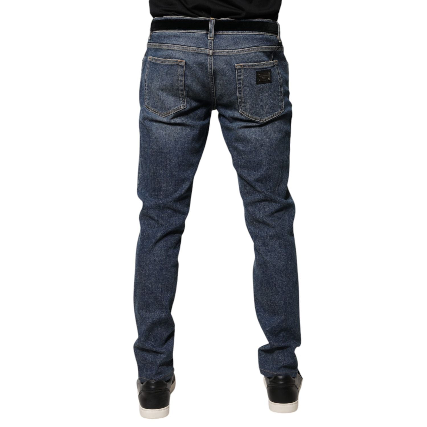 Dolce & Gabbana Blue Logo Plaque Cotton Skinny Denim Jeans