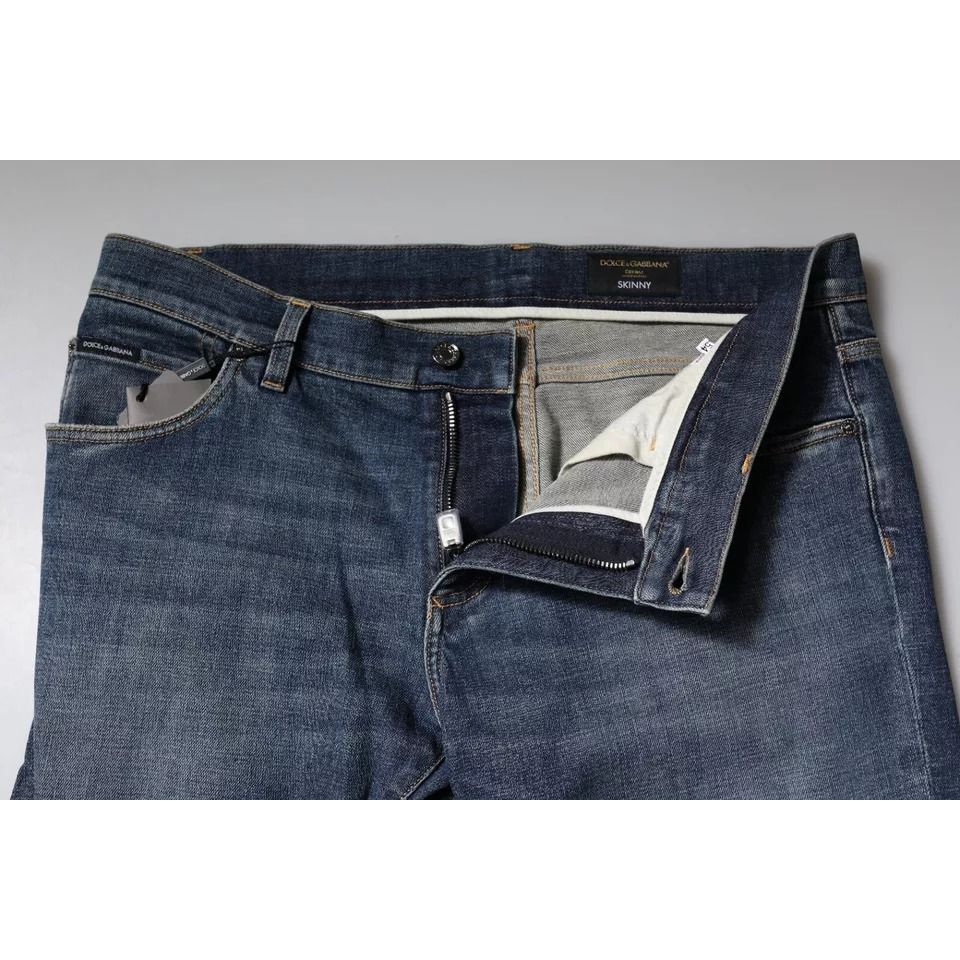Dolce & Gabbana Blue Logo Plaque Cotton Skinny Denim Jeans