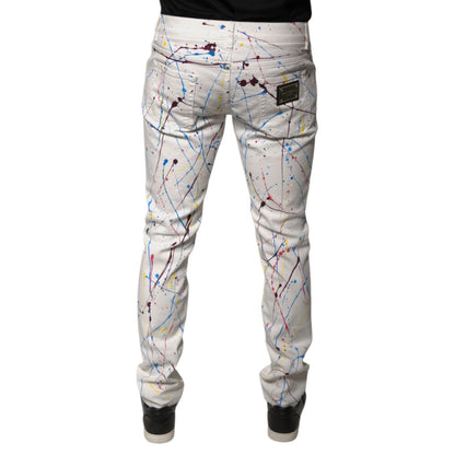 Dolce & Gabbana White Color Splash Print Skinny Denim Jeans