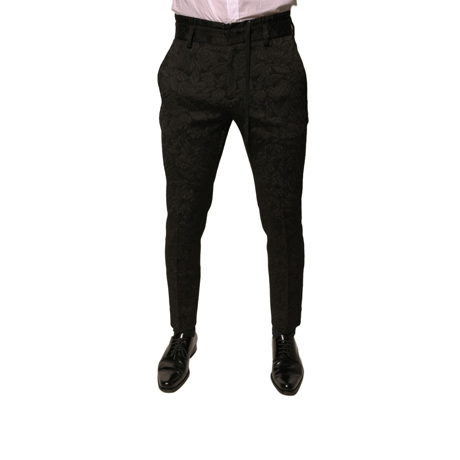 Dolce & Gabbana Black Brocade Polyester Skinny Men Dress Pants