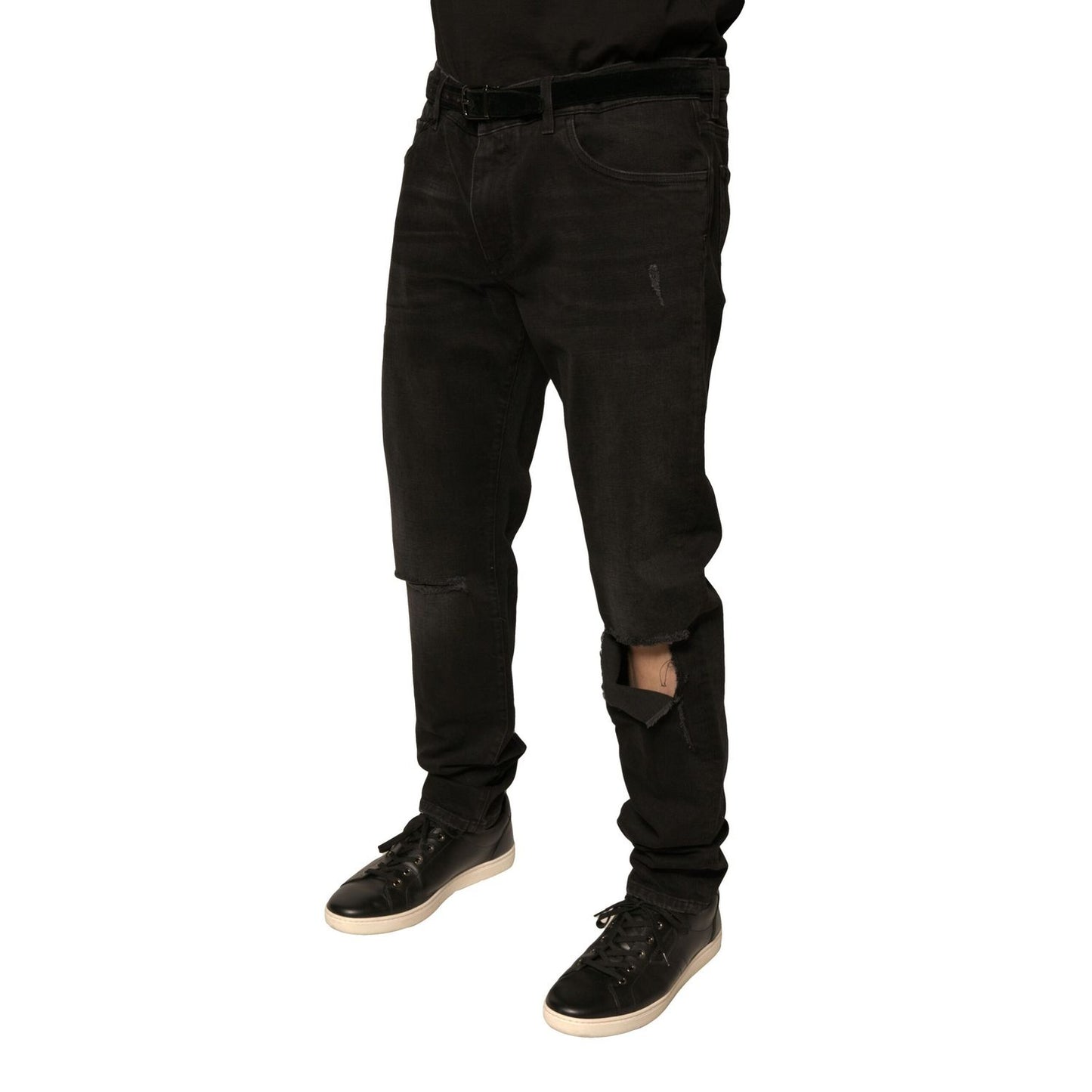 Dolce & Gabbana Black Ripped Logo Cotton Skinny Denim Jeans