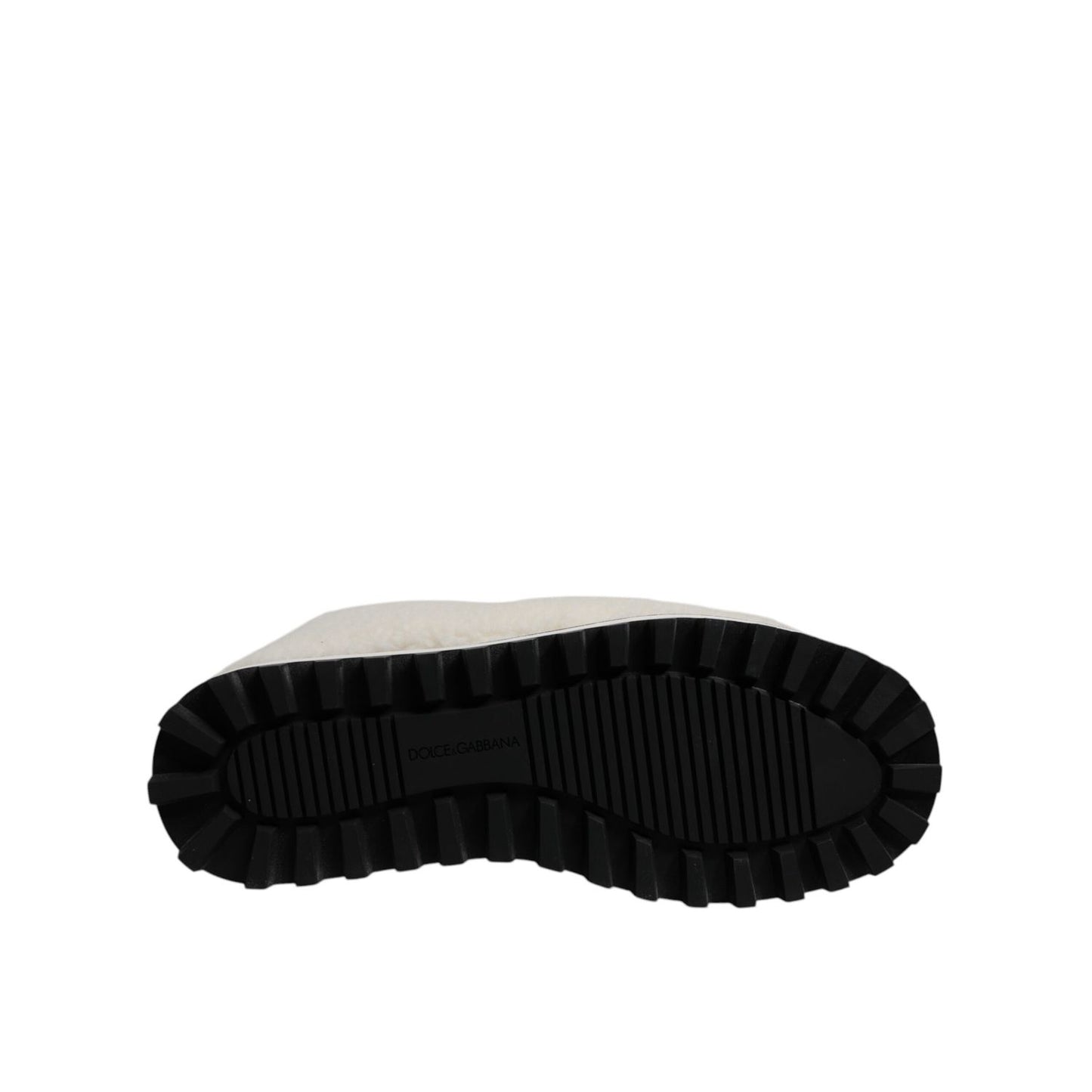 Dolce & Gabbana White Plush Logo Padded Mid Calf Boots Shoes