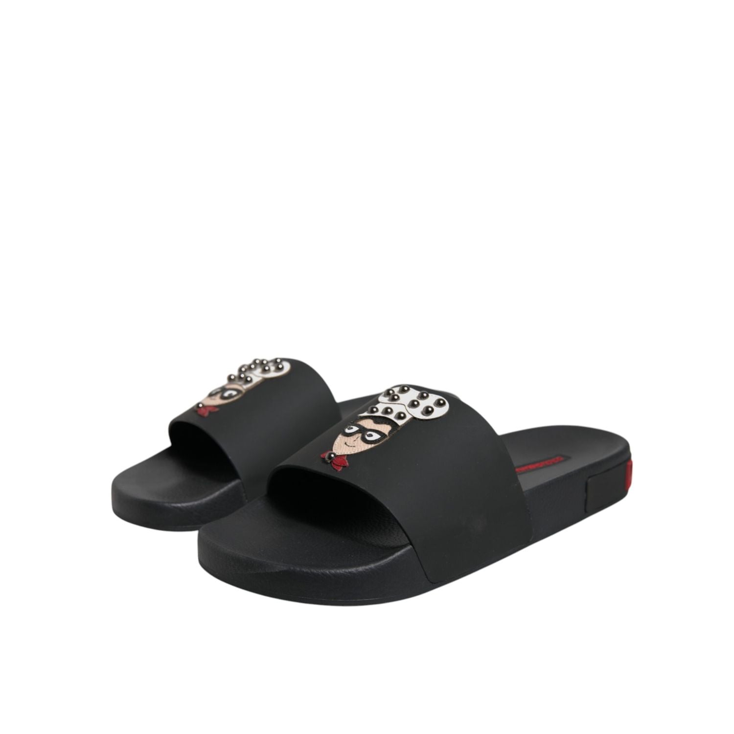 Dolce & Gabbana Black Leather Slides Sandals Beachwear Shoes