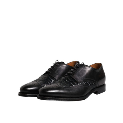 Dolce & Gabbana Black Leather Derby Wingtip Lace Up Formal Dress Shoes