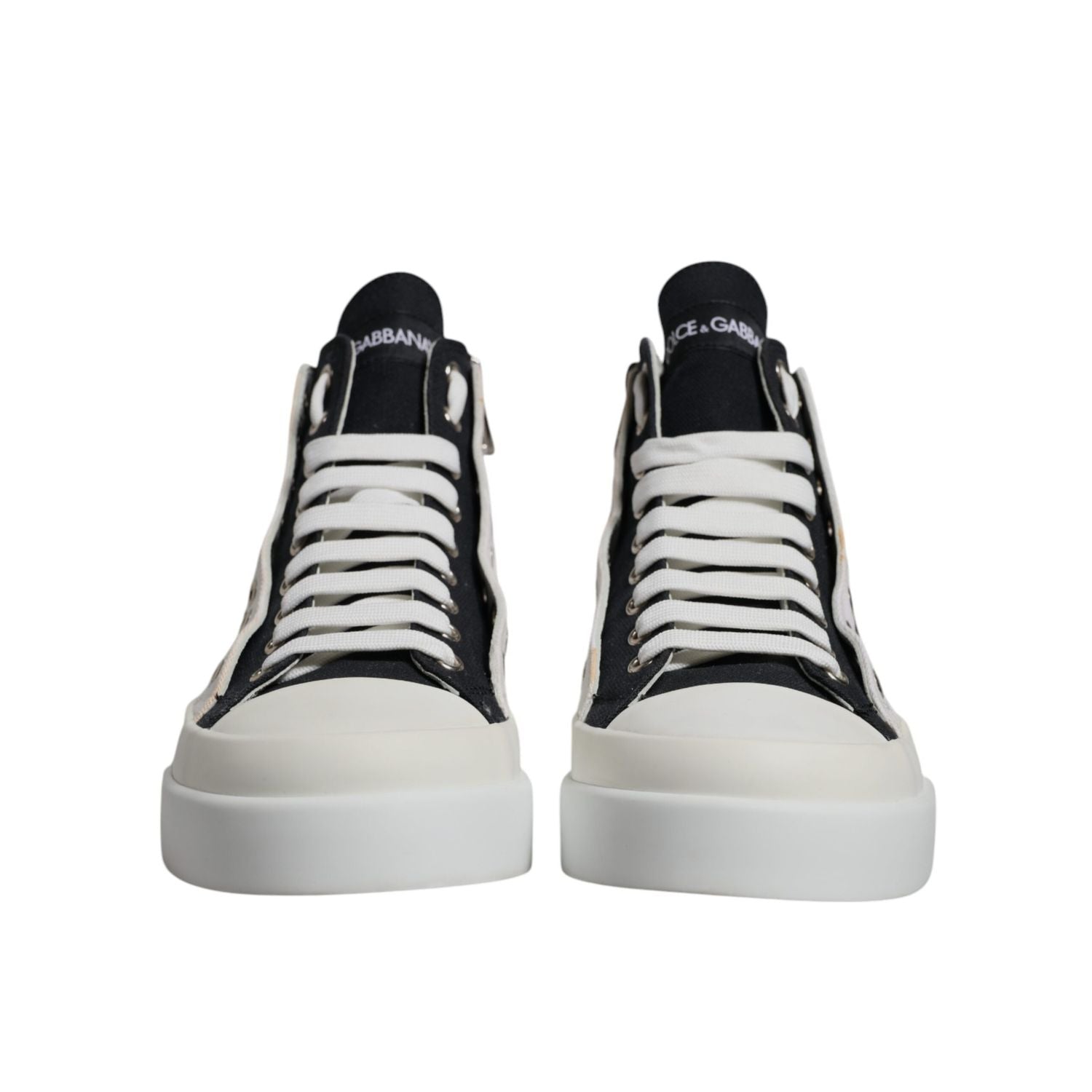 Dolce & Gabbana White Black Cotton High Top Sneakers Shoes
