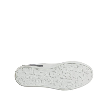 Dolce & Gabbana White Black Leather Portofino Sneakers Shoes