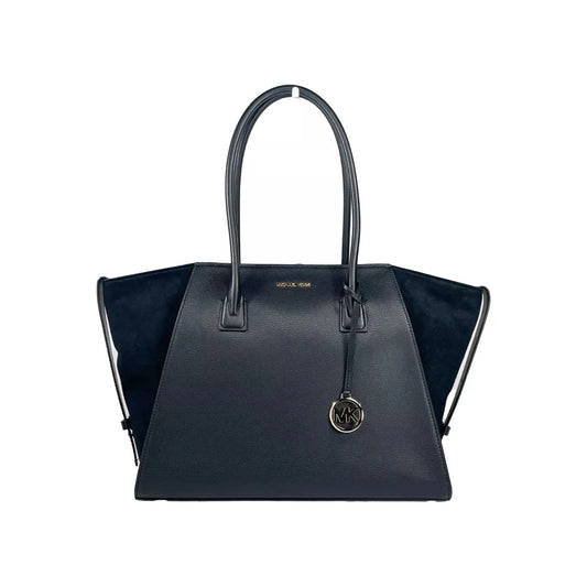 Michael Kors Avril XL Suede Leather Top Zip Satchel Bag Black