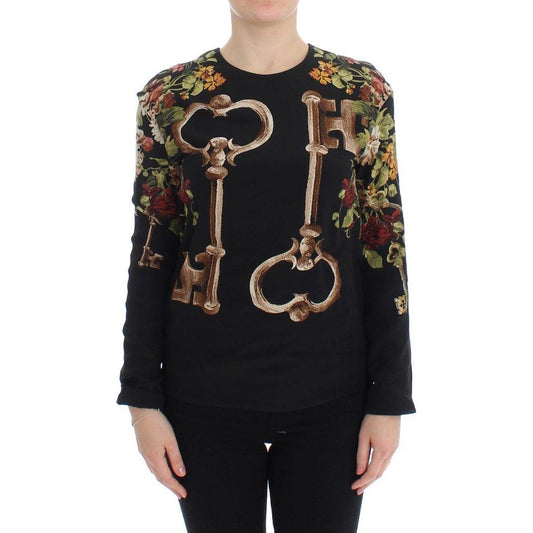 Dolce & Gabbana Elegant Medieval Print Silk Blouse Dolce & Gabbana Black