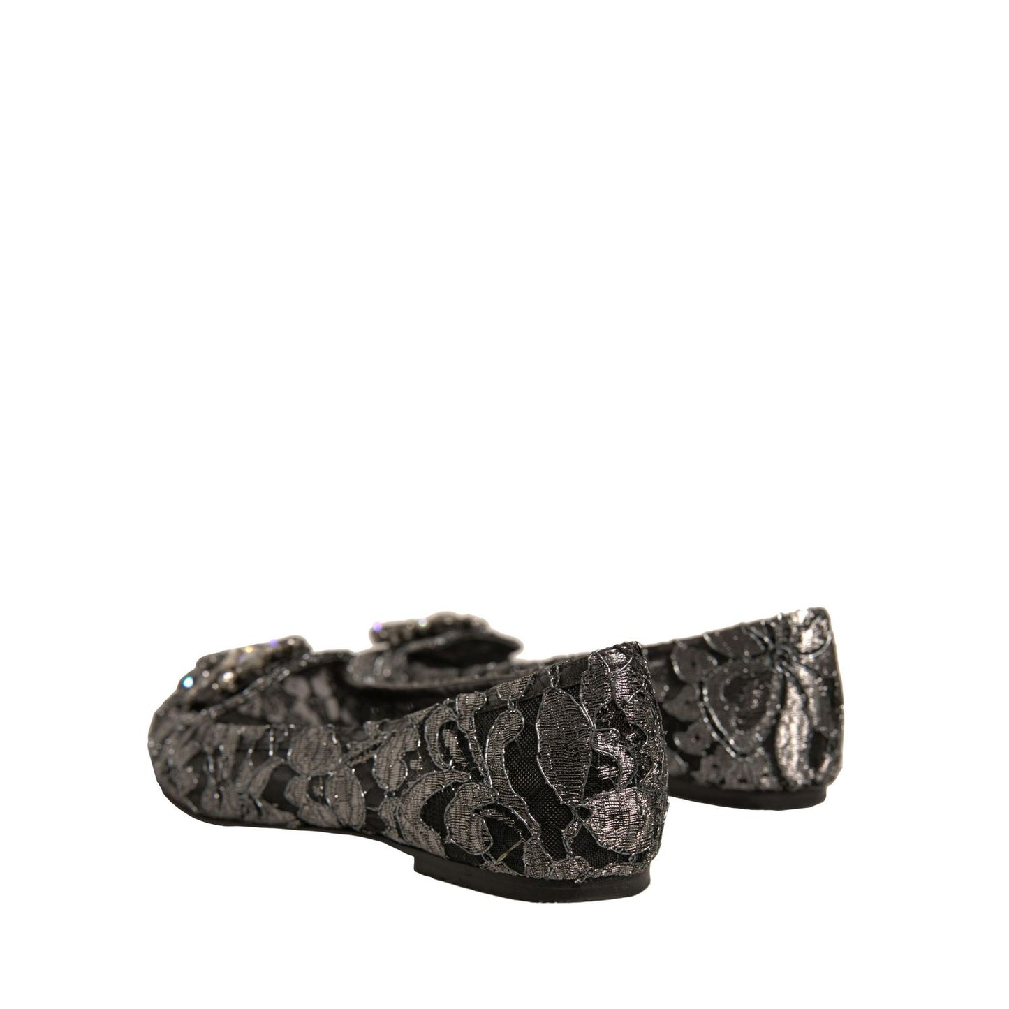 Dolce & Gabbana Silver Crystal Loafer Lace Ballet Flats Shoes