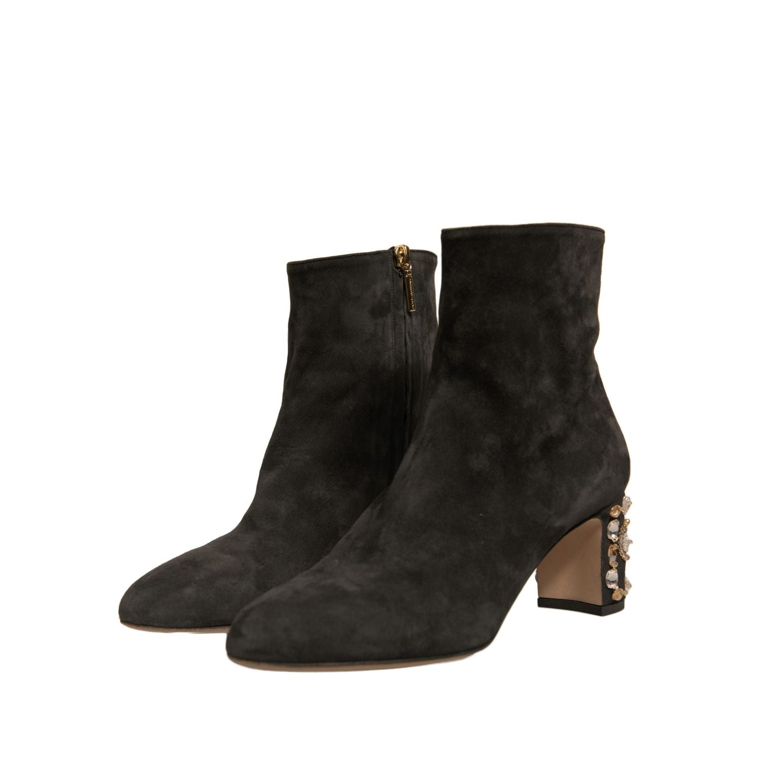 Dolce & Gabbana Black Embellished Heel Ankle Boots Shoes