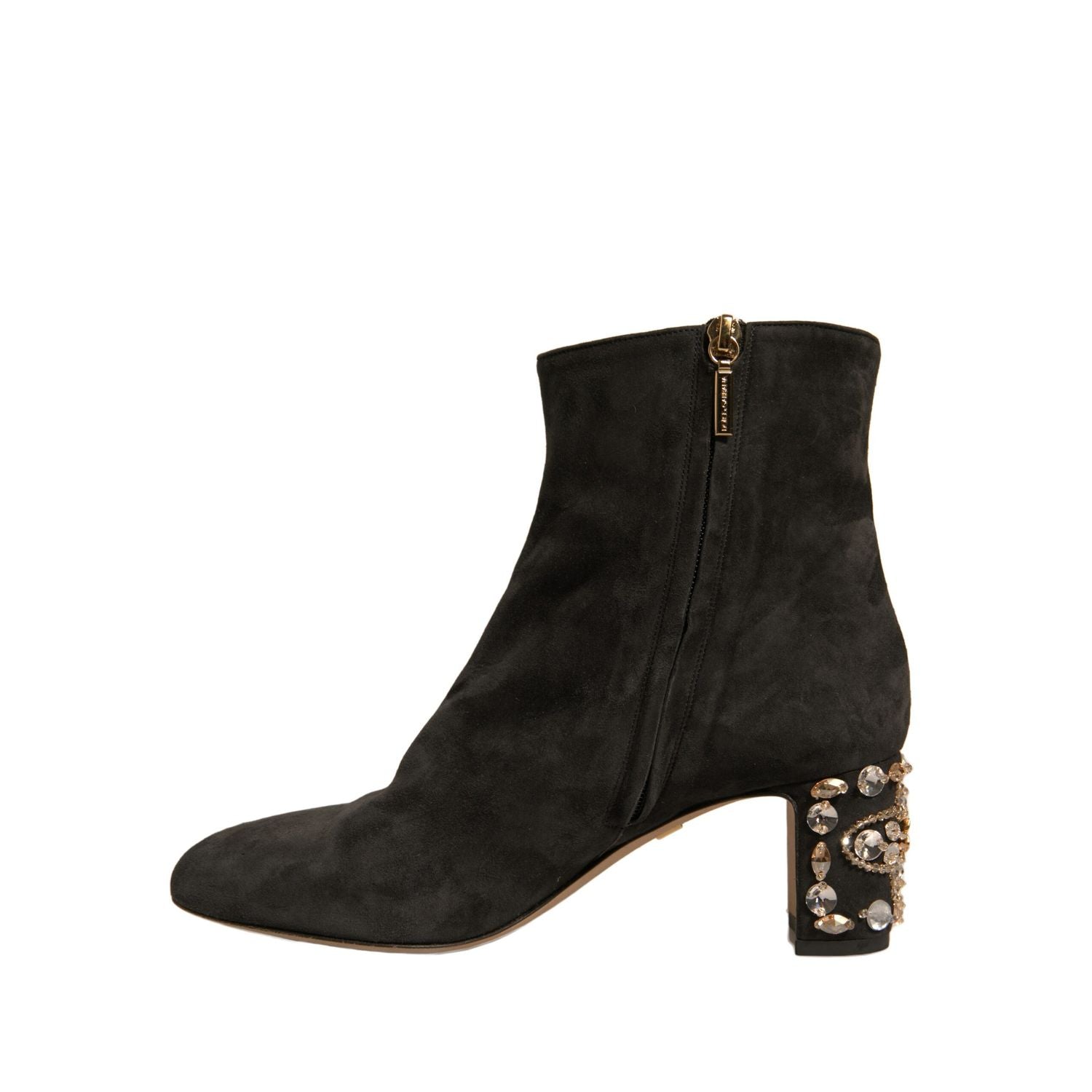 Dolce & Gabbana Black Embellished Heel Ankle Boots Shoes