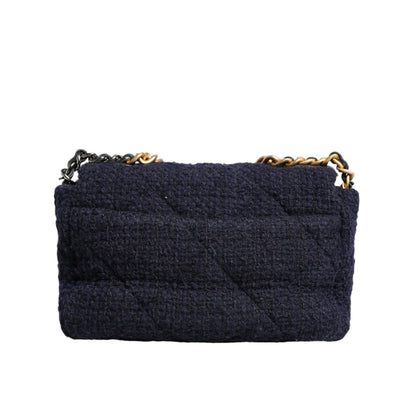 Chanel Dark Blue Medium Flap Tweed CC Gold Gray Chain Shoulder Bag