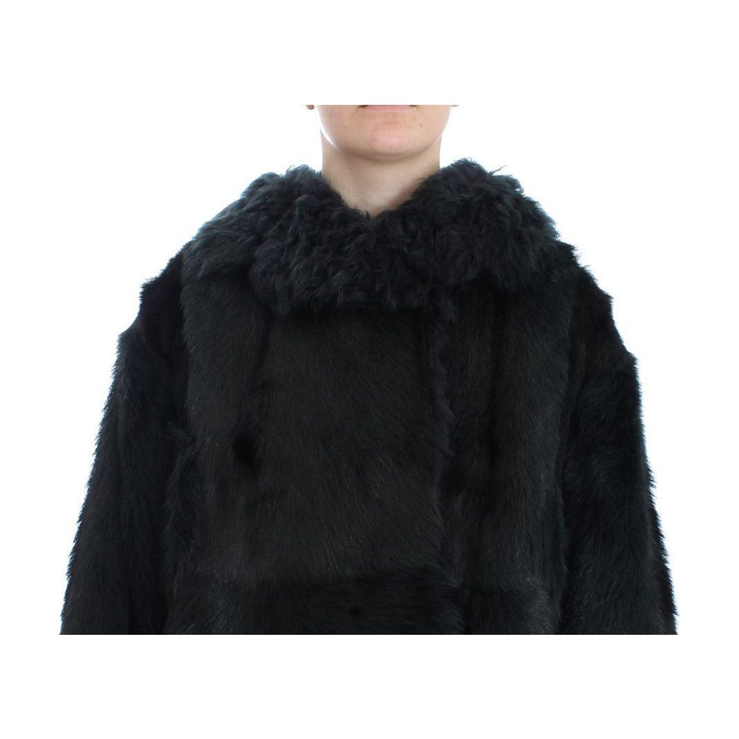 Dolce & Gabbana Black Goat Fur Shearling Long Jacket Coat