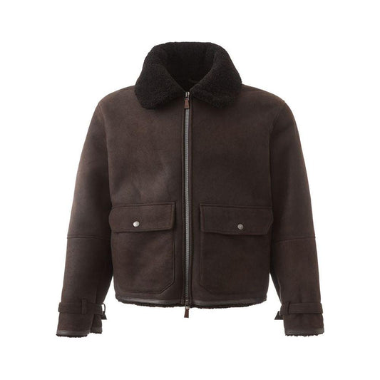 Lardini Elegant Montone Leather Brown Jacket Lardini Dark Slate Gray