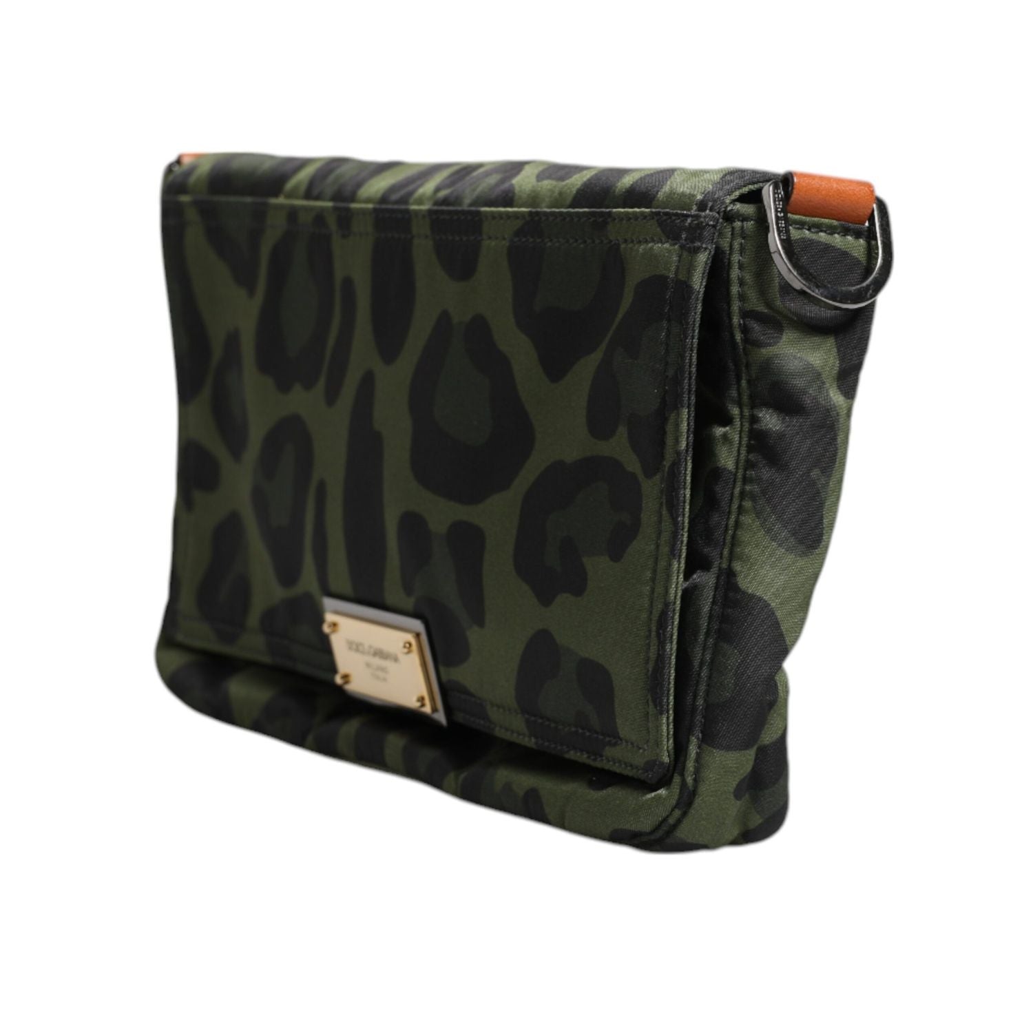 Dolce & Gabbana Green Nylon Leopard Print Shell Messenger Crossbody Bag