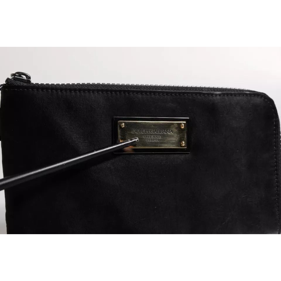 Dolce & Gabbana Black Nylon Logo Plaque Keyring Pouch Clutch Bag