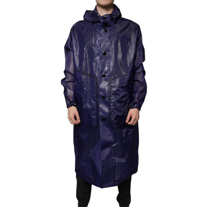 Dolce & Gabbana Dark Blue Cotton Hooded Men Raincoat Jacket