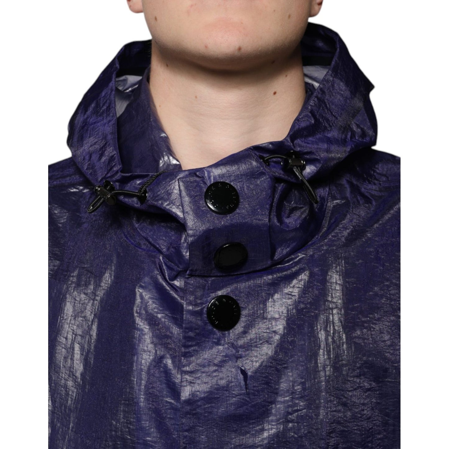 Dolce & Gabbana Dark Blue Cotton Hooded Men Raincoat Jacket