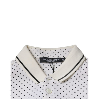 Dolce & Gabbana White Polka Dot Cotton Collared Polo T-shirt