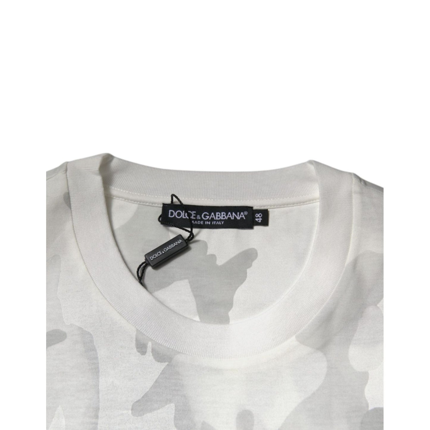 Dolce & Gabbana White Gray Camouflage Cotton Crew Neck T-shirt